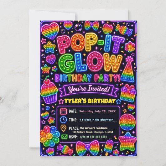 Invitation Fête d'anniversaire Pop It Glow (Devant)