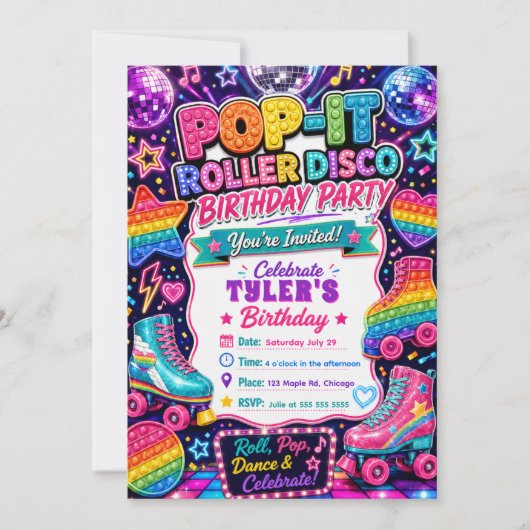 Invitation Fête d'anniversaire Pop It Roller Disco (Devant)