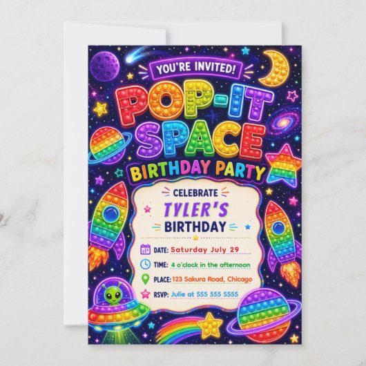 Invitation Fête d'anniversaire Pop It Space (Devant)
