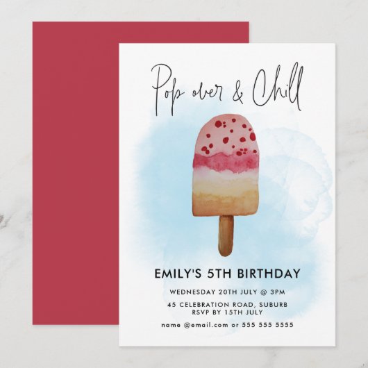 Invitation Fête d'anniversaire Pop Over & Chill Popsicle d'ét (Devant / Derrière)