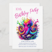 Invitation Fête d'anniversaire - Poulpe colorée (Devant / Derrière)