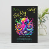 Invitation Fête d'anniversaire - Poulpe colorée (Debout devant)