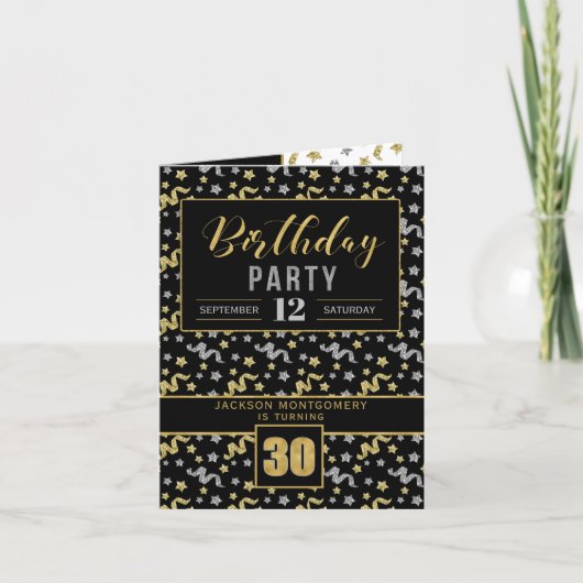 Invitation Fête d'anniversaire pour 30e Noir et Or Toute pers (Devant)