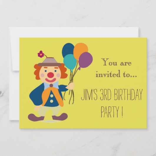 Invitation Fête d'anniversaire pour bébé clown ou tout petit (Devant)