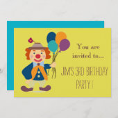 Invitation Fête d'anniversaire pour bébé clown ou tout petit (Devant / Derrière)