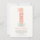 Invitation Fête d'anniversaire pour bébé fille avec rayures e (Devant)