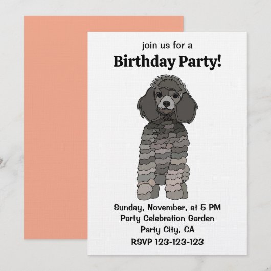 Invitation Fête d'anniversaire pour chien caniche (Devant / Derrière)