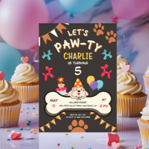 Invitation Fête d'anniversaire pour chiots Let's Pawty