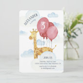 Invitation Fête d'anniversaire pour enfant. Girafe dans le ci (Debout devant)