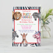 Invitation Fête d'anniversaire pour enfants Animaux de fête (Debout devant)