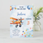 Invitation Fête d'anniversaire pour enfants Avion Orange (Debout devant)
