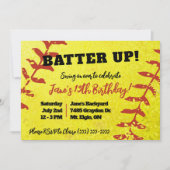 Invitation Fête d'anniversaire pour enfants de softball, jaun (Devant)