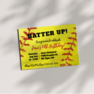 Invitation Fête d'anniversaire pour enfants de softball, jaun