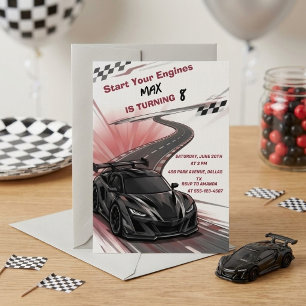 Invitation Fête d'anniversaire pour enfants de voiture de spo