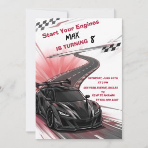 Invitation Fête d'anniversaire pour enfants de voiture de spo