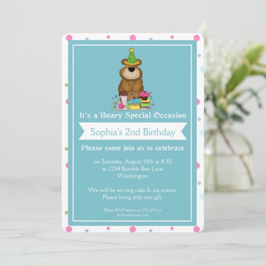 Invitation Fête d'anniversaire pour enfants Teddy Bear d3 (Debout devant)