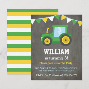 Invitation Fête d'anniversaire pour enfants Tracteur de ferme