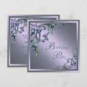 Invitation Fête d'anniversaire pour femme de couleur bleu sar (Devant / Derrière)