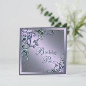 Invitation Fête d'anniversaire pour femme de couleur bleu sar (Debout devant)