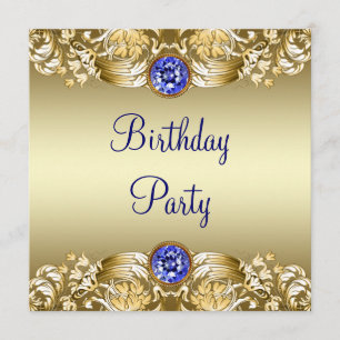 Invitation Fête d'anniversaire pour femme Or Bleu de la Marin