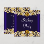 Invitation Fête d'anniversaire pour femme Or Bleu de la Marin (Devant / Derrière)