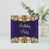 Invitation Fête d'anniversaire pour femme Or Bleu de la Marin (Debout devant)