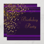 Invitation Fête d'anniversaire pour femme violet Perle dorée (Devant / Derrière)