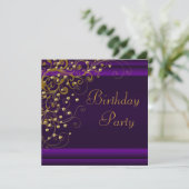 Invitation Fête d'anniversaire pour femme violet Perle dorée (Debout devant)