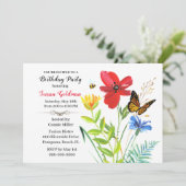 Invitation Fête d'anniversaire pour femmes conception de fleu (Debout devant)