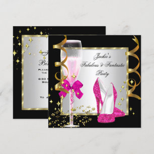Invitation Fête d'anniversaire pour femmes Rose Chaud Noir Ar