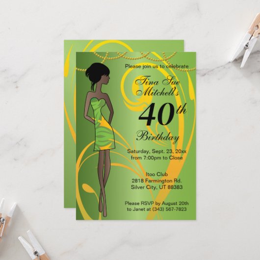 Invitation Fête d'anniversaire pour fille adulte | do-it-your (Devant/Arrière en situation)