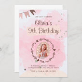 Invitation Fête d'anniversaire pour fille de neuf ans (Devant / Derrière)