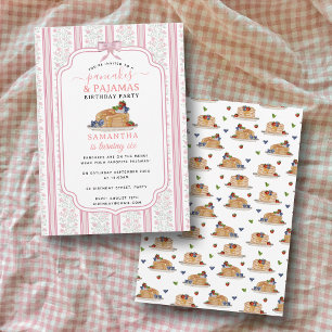 Invitation Fête d'anniversaire pour fille en pyjama avec des 