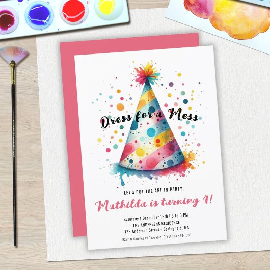 Invitation Fête d'anniversaire pour fille peinture artistique