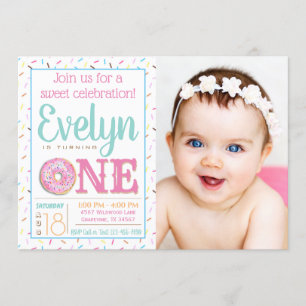 Invitation Fête d'anniversaire pour filles avec donut pour un