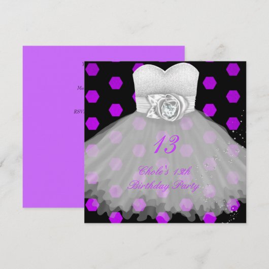 Invitation Fête d'anniversaire pour filles de 13 ans (Devant / Derrière)