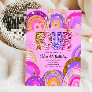 Invitation Fête d'anniversaire pour filles de 4 ans