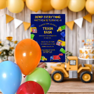 Invitation Fête d'anniversaire pour garçons avec camions à or