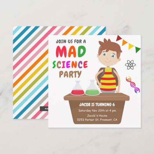 Invitation Fête d'anniversaire pour garçons avec expérience d (Devant / Derrière)