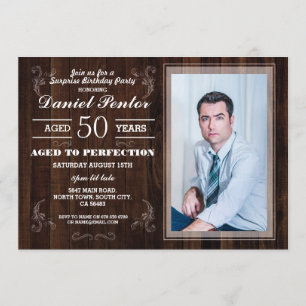 Invitation Fête d'anniversaire pour homme en bois photo vieil