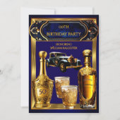 Invitation Fête d'anniversaire pour hommes Gold Blue Vintage (Devant)