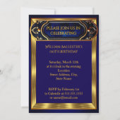 Invitation Fête d'anniversaire pour hommes Gold Blue Vintage (Dos)