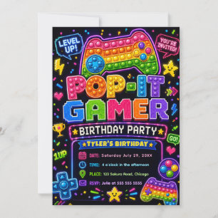 Invitation Fête d'anniversaire pour joueur Pop It