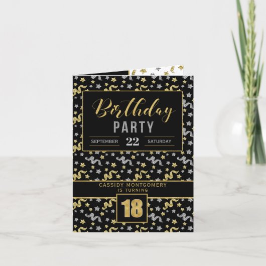 Invitation Fête d'anniversaire pour la 18ème Black and Gold (Devant)
