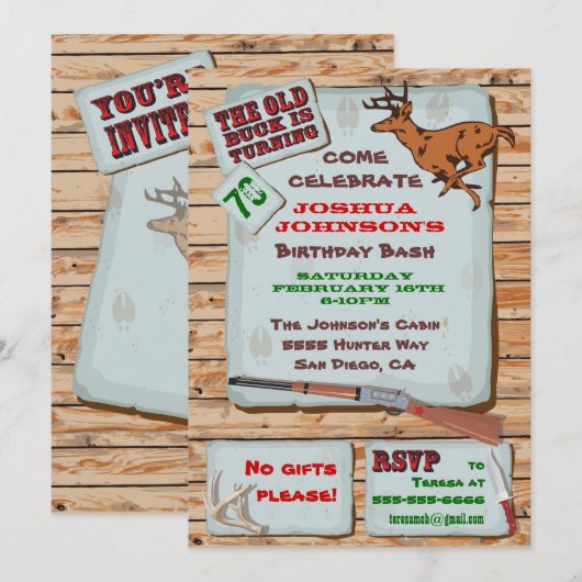 Invitation Fête d'anniversaire pour la chasse au cerf Buck ru (Devant / Derrière)