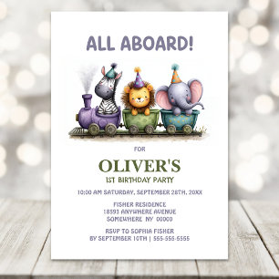 Invitation Fête d'anniversaire pour les 1 an - Train à vapeur