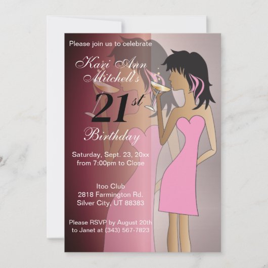 Invitation Fête d'anniversaire pour les 21 ans (Devant)