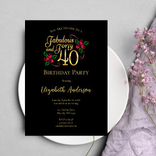 Invitation Fête d'anniversaire pour les 40 ans Noir et Or ave
