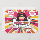 Invitation Fête d'anniversaire pour les filles Super Kids Pin (Devant)