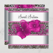 Invitation Fête d'anniversaire pour les seize ans Rose vif Lé (Devant / Derrière)